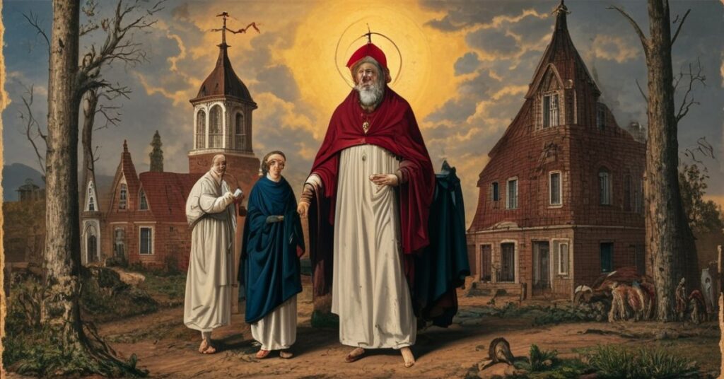 Stara para katolicka modli się w pustym kościele, symbolizując kryzys demograficzny i duchowy Polski