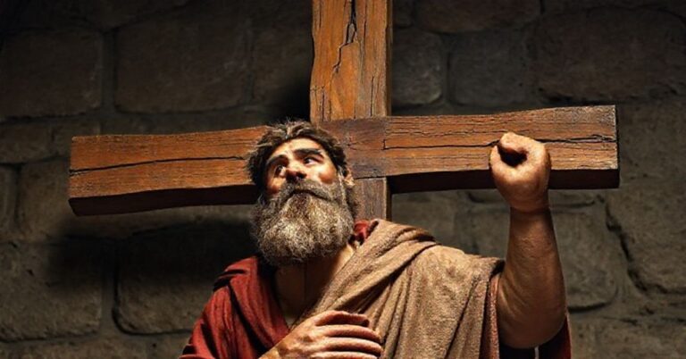 Obrązek św. Andrzeja Apostoła przytwierzonego do krzyżu w Patrach w momencie jego męczeńskiej śmierci