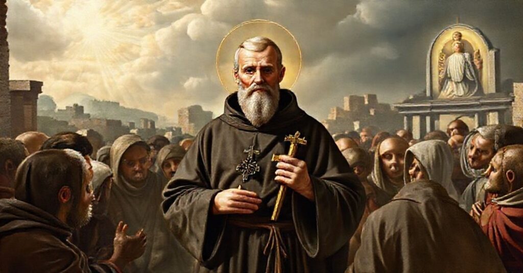 Portret św. Didaka z Alkali opiekującego się chorymi podczas epidemii w Rzymie w XIV wieku