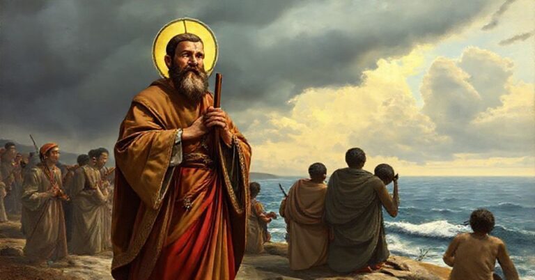 Święty Franciszek Ksawery - katoliccy misjonarz w Azji z krzyżem w ręku