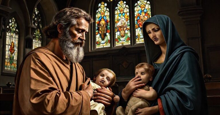 Tradycyjne rzymskokatolickie przedstawienie św. Józefa i Świętej Rodziny w kaplicy podczas Adwentu.