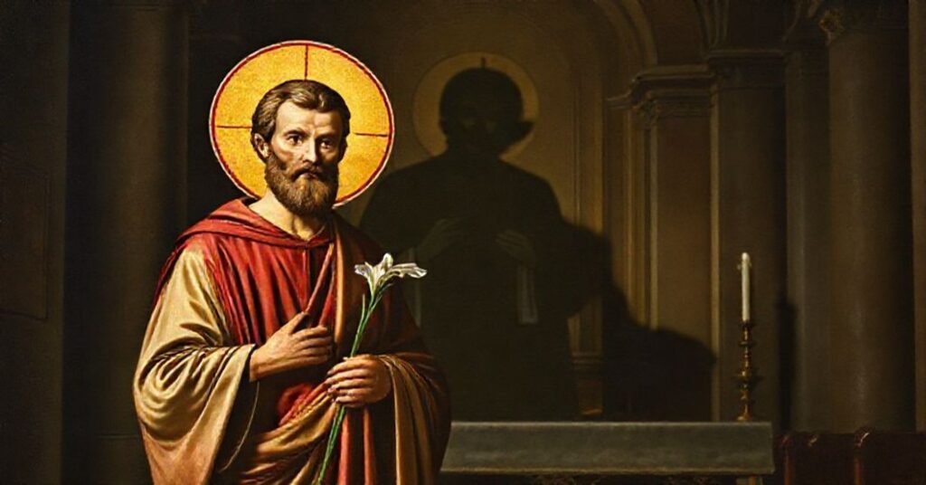 Ołtarz w tradycyjnym kościele z postacią św. Józefa w otoczeniu symboli katolickich; na tle widoczny jest Leon XIV wprowadzający elementy modernistyczne.