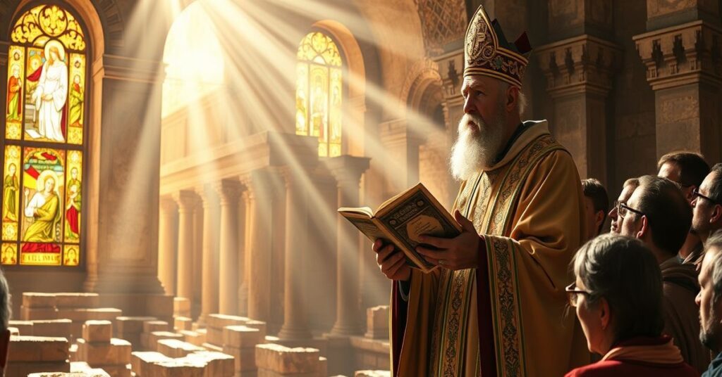 Św. Tytus, biskup Kretu, kaznodzieja w tradycyjnym kościele rzymskokatolickim z wiernymi.