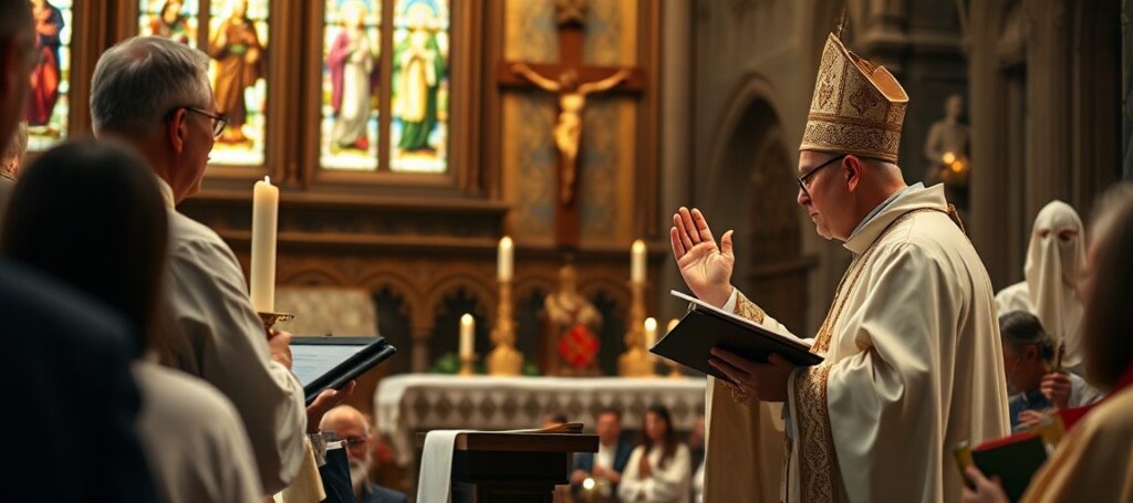 Uroczystość święceń kapłańskich diakona Pawła Beczkało we Lwowie przez abp. Mieczysława Mokrzyckiego w tradycyjnym kościele katolickim.