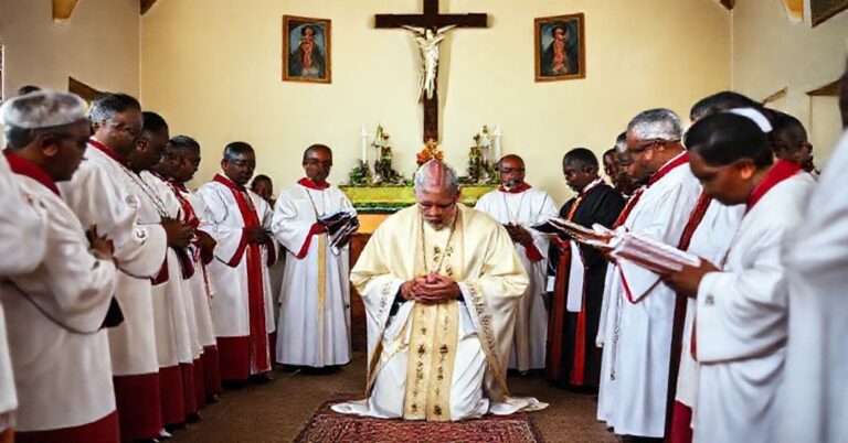 Tradycyjna katolicka ceremonia święceń biskupich w Alotau na Papui-Nowej Gwinei