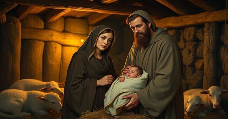 Tradycyjne katolicyjskie sceny Świętej Rodziny w noc Wigilii Bożego Narodzenia