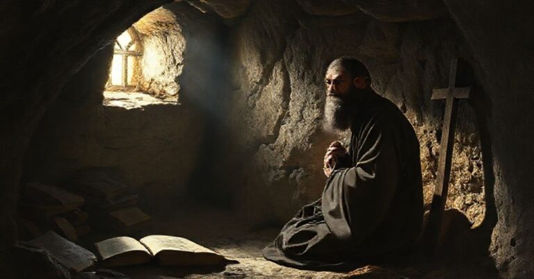 Święty Sabas w modlitwie w pustelni - przykład prawdziwego przygotowania adwentowego.