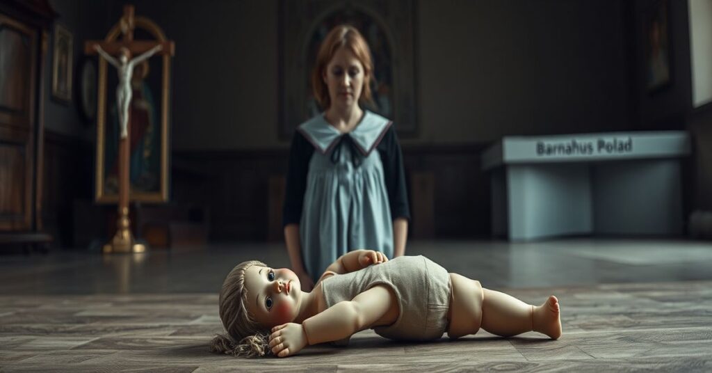 Porzucona lalka symbolizująca wykorzystywane dzieci w Polsce w tradycyjnym katolickim kontekście religijnym