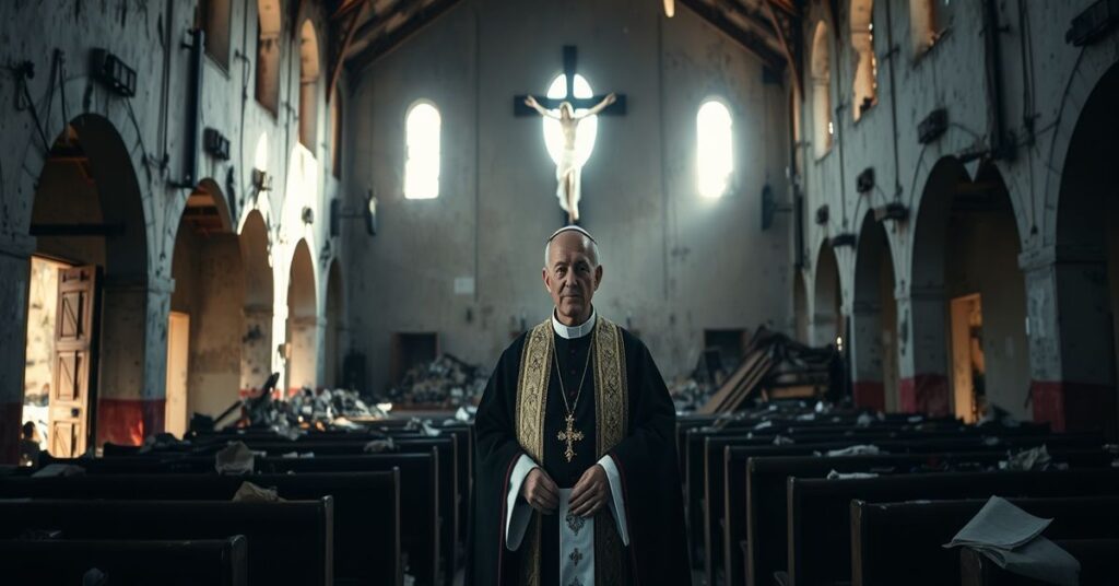 Pustelnia w ruinach kościoła w Haiti symbolizująca kryzys duchowy współczesnej dyplomacji watykańskiej