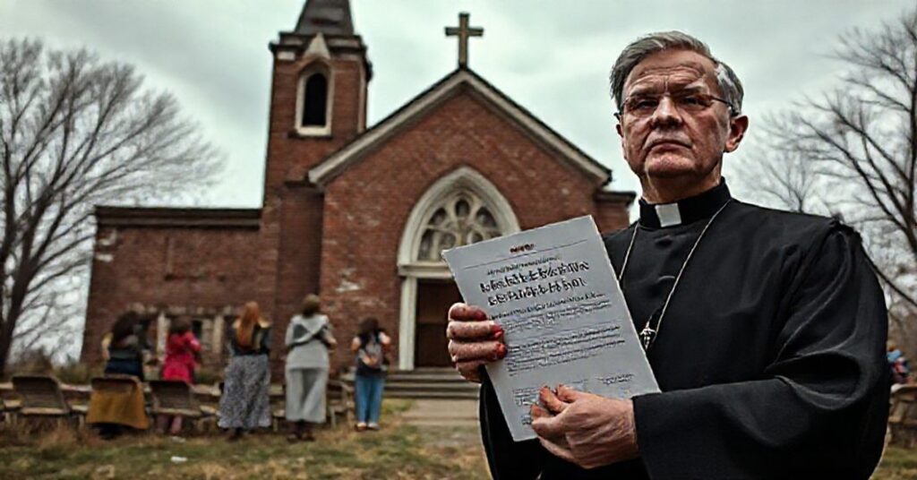 Poważny obraz przedstawiający apostazję nowoczesnego „katolicyzmu” amerykańskiego z perspektywy sedewakantystów.