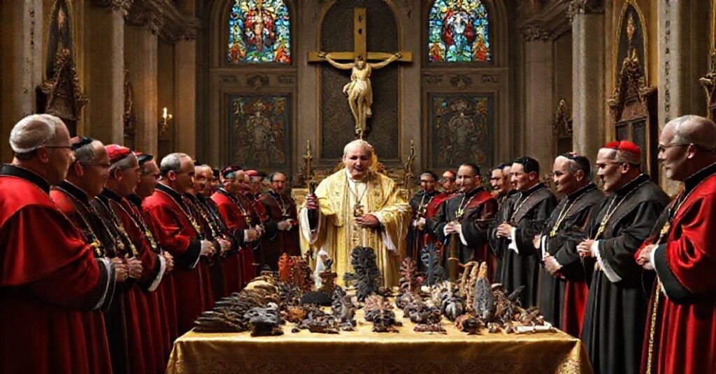 Soborre ustępuje pogaństwu: „Papież” Leon XIV przekazuje kanadyjskim niebiskupom pogańskie artefakty