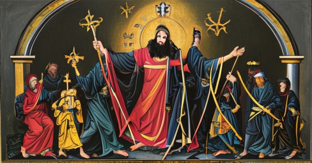 Zdjęcie przedstawia mediolańską bazylikę św. Babili z profanacyjnie umieszczonym Krzyżem Olimpijskim podczas synkretycznej ceremonii.