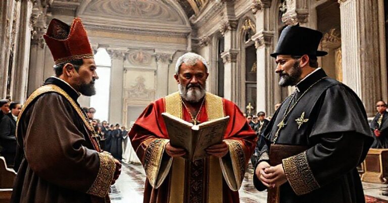 Chiaretto Yan przekazuje książkę usurpatorowi Leonowi XIV w Watykanie. W tle moderniści jezuici Federico Lombardi i Antonio Spadaro.