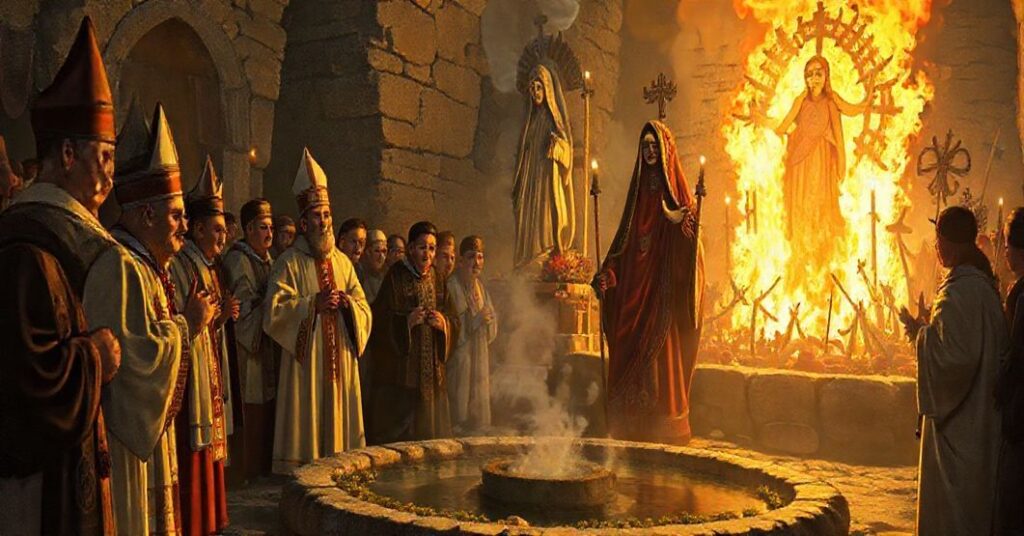 Zdjęcie przedstawiające rzekome sanktuarium maryjne w Jaworze z modernistycznymi i synkretycznymi elementami podczas greckokatolickiej pielgrzymki.