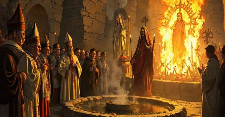 Zdjęcie przedstawiające rzekome sanktuarium maryjne w Jaworze z modernistycznymi i synkretycznymi elementami podczas greckokatolickiej pielgrzymki.