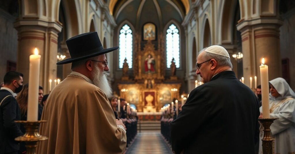 Wnętrze katedry płockiej podczas synkretycznego wydarzenia z udziałem rabina i "biskupa".