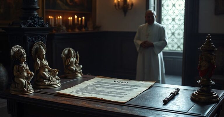 Tradycyjny scenariusz katolicki przedstawiający zdradę misji Kościoła z powodu synkretyzmów watykańskich