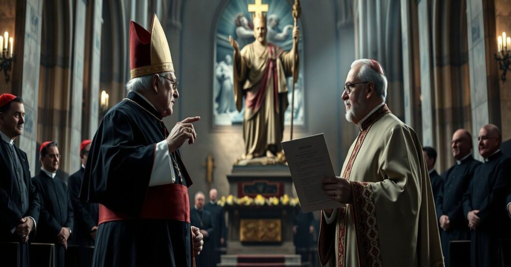 Kardynałowie Hollerich i Ryś przedstawiający niebezpieczeństwo synodalizmu w tradycyjnym kościele katolickim