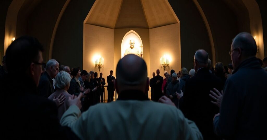 Uroczysty i pogrążony w błędzie widok w heretyckim sanktuarium Karola Wojtyły na Biały Dunajec w Krakowie. Grzegorz Ryś i Mario Grech prowadzą synodalne zebranie, brak prawdziwego katolickiego kultu i sakramentalnego bogactwa.