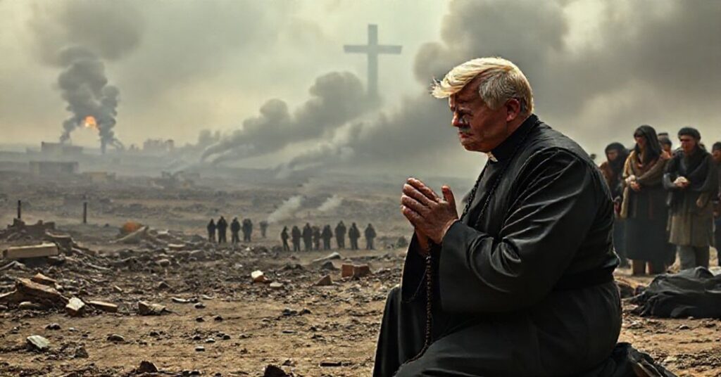 Scena pokoju Chrystusa Króla w kontrastzie z zniszczeniami wywołanymi amerykańskimi uderzeniami w Syrii