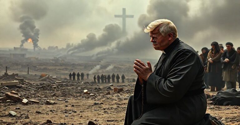 Scena pokoju Chrystusa Króla w kontrastzie z zniszczeniami wywołanymi amerykańskimi uderzeniami w Syrii