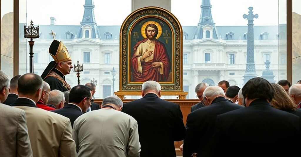 Wizerunek symbolizujący zdradę misji Kościoła przez fałszywe hierarchie greckokatolickie pod przewodnictwem Szewczuka