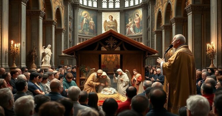 Sobótni widok tradycyjnej szopki w Bazylice Matki Boskiej Większej z 'Leona XIV' promującym jej jako narzędzie synkretycznej duchowości