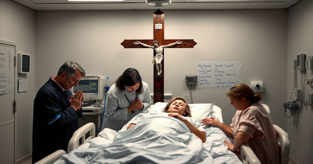 Uroczysty scenariusz katolicki przedstawiający kryzys etyczny związanego z pobieraniem narządów od żywych pacjentów w szpitalu