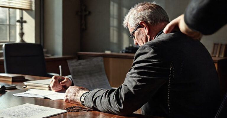 Biurokrata szwedzki wypełniający fałszywy akt zgonu w urzędniczym biurze bez sacrum