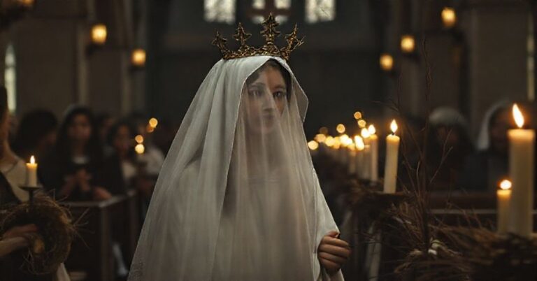 Pozornie tradycyjne szwedzkie obchodły św. Łucji z procesjami dziewcząt w białych szatach i wiankach ze świecami, jednak z elementami synkretyzmu pogańskiego.