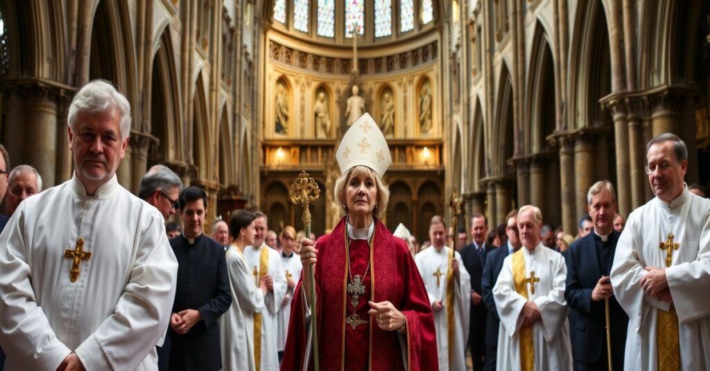 Ceremonia 'instalacji' kobiety na urząd 'arcybiskupa' Canterbury w katedrze św. Pawła w Londynie.