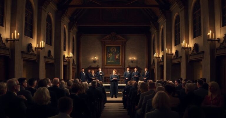 Wnętrze kościoła z widownią teatru przedstawiające inscenizację sztuki "Tkocze" Gerharta Hauptmanna