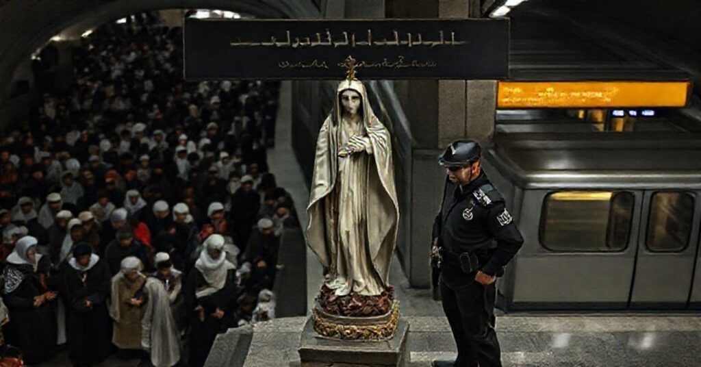 Rzeźba Matki Bożej w metrze w Teheranie symbolizująca hipokryzję reżimu islamskiego