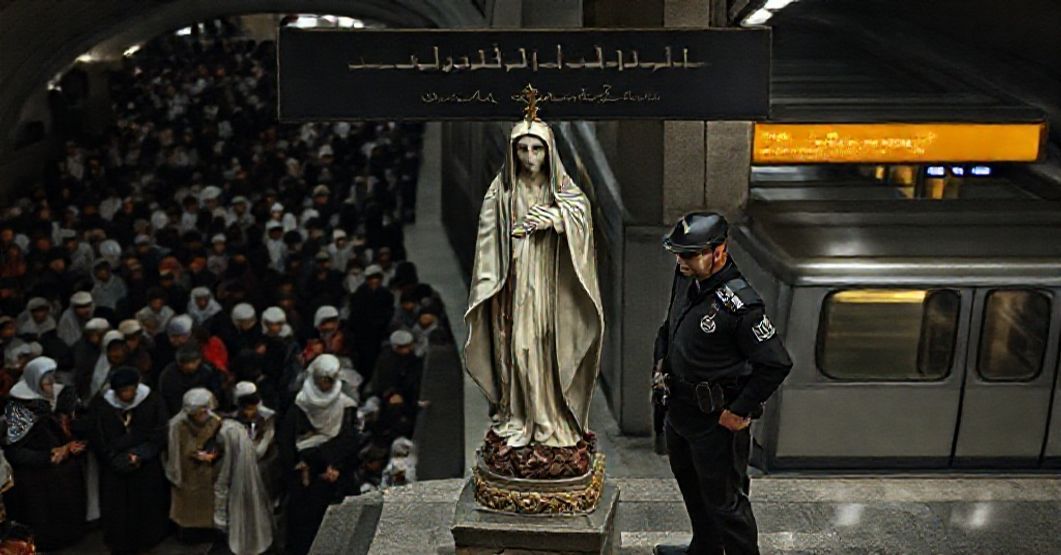 Rzeźba Matki Bożej w metrze w Teheranie symbolizująca hipokryzję reżimu islamskiego