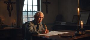 Obradujący Thomas Jefferson nad Deklaracją Niepodległości - symbol antykatolickiego liberalizmu Stanów Zjednoczonych