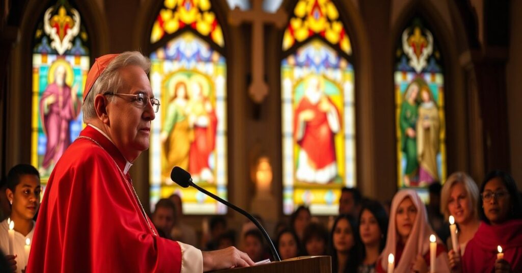 Joseph Tobin podczas przemówienia w Nowym Jorku o nielegalności ICE