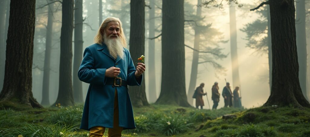 Tom Bombadil stoi w lesie Starych Drzew z zaskakującym i łaskawym wyrazem twarzy.