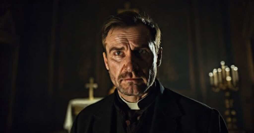 Tomasz Schuchardt w roli z filmu 'Dom dobry' Wojciecha Smarzowskiego, symbolizującej brak transcendencji w współczesnym kinie