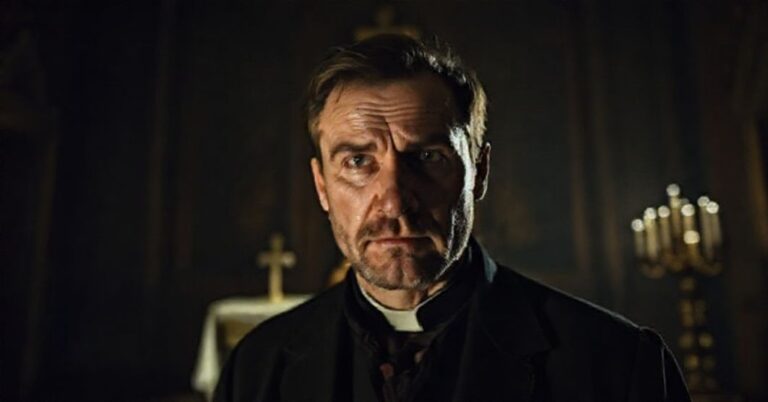 Tomasz Schuchardt w roli z filmu 'Dom dobry' Wojciecha Smarzowskiego, symbolizującej brak transcendencji w współczesnym kinie