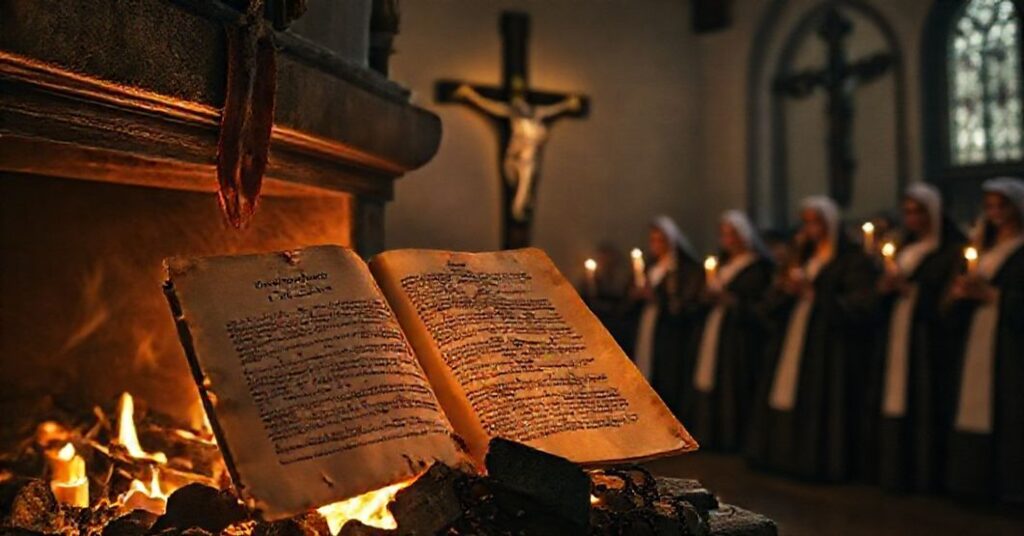 Tematyką zdjęcia jest tradycyjne katolickie podejście do współczesnych herezji, pokazujące palenie fałszywego dokumentu papieskiego na tle modlących się wiernych.