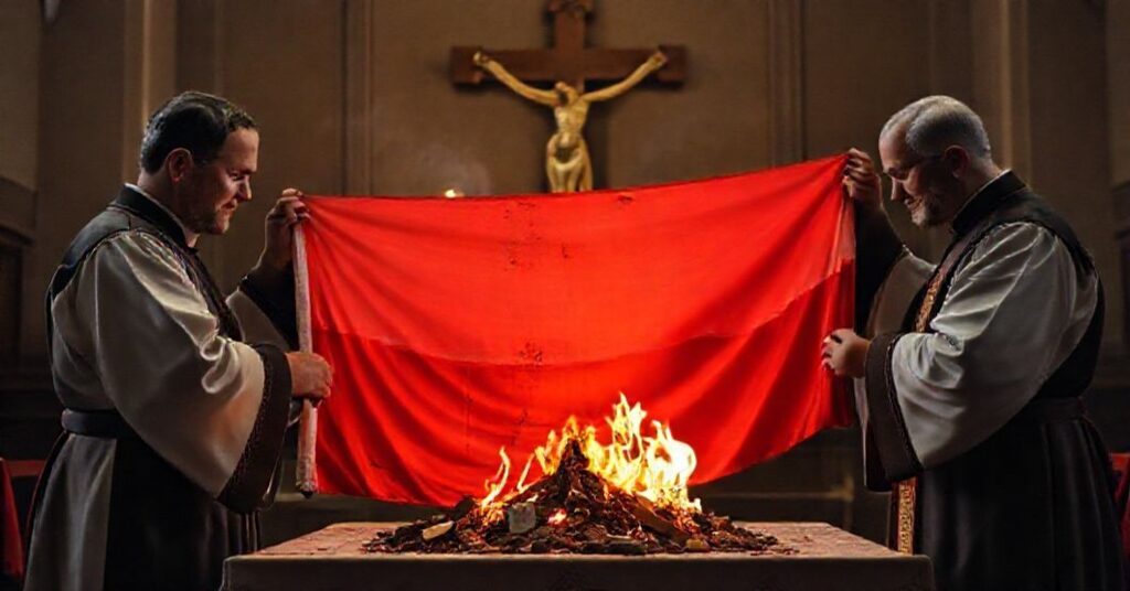 Sobótni rytuał religijny z paleniem zużytej flagi narodowej w tradycyjnej katolicyzmie.