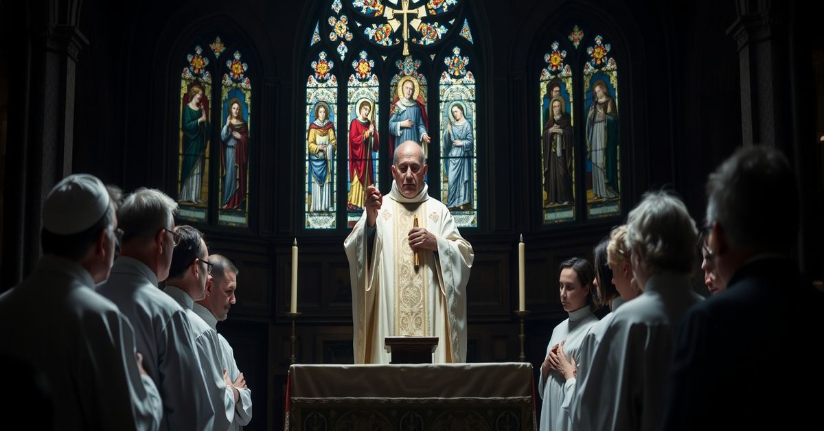 Tradycyjny katolik modli się za Kościół w kryzysie Sobór Watykański II i współczesne kryzysy w Kościele - tradycyjny katolik modlitwa w starym kościele