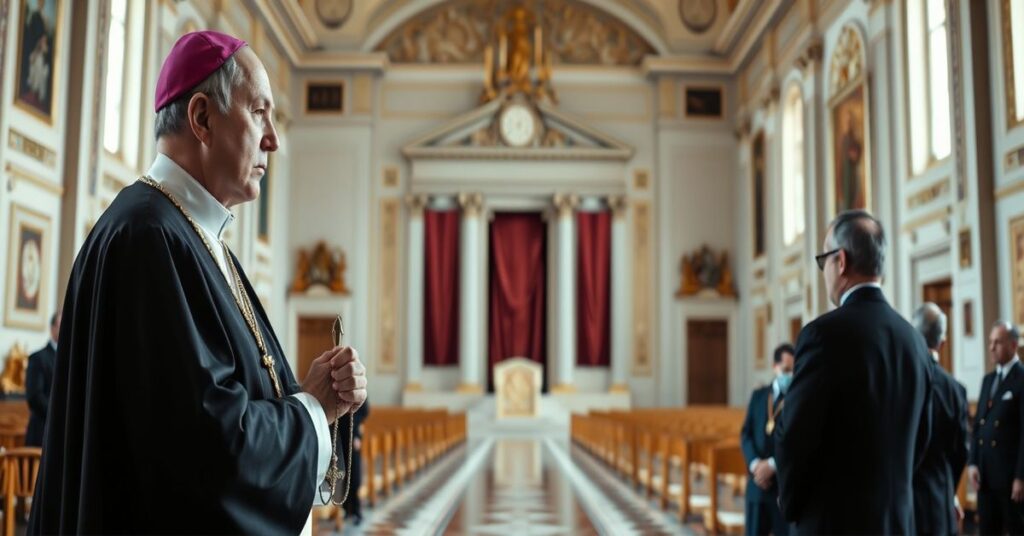 Krakowskie zdjęcie tradycyjnego biskupa katolickiego w pustym watikanie z delegacją bośniacką