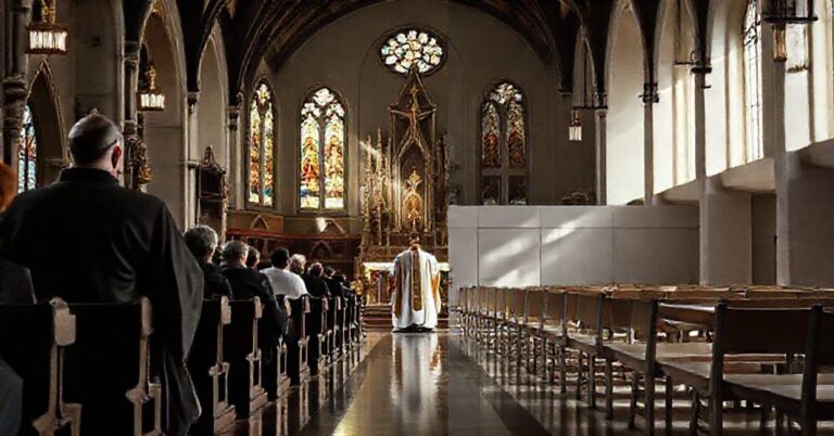 Katolicki kapłan w tradycyjnej mszy świętej w Detroit w kontrastie z nowoczesną parafią.