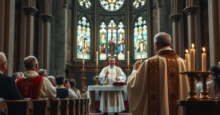 Rekolekcja katolicka, celebracja Eucharystii w tradycyjnym stylu, pełna głębokiego oddania i wierności niezmiennym naukom Kościoła.