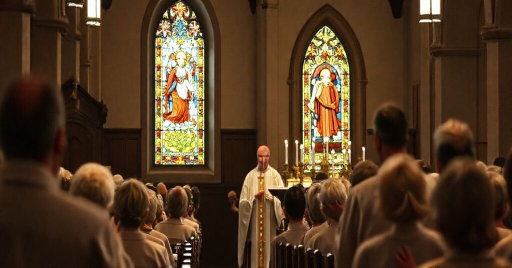 Tradycyjna msza katolicka w parafii, z akcentem na wierność nauce przed Soborem Watykańskim II