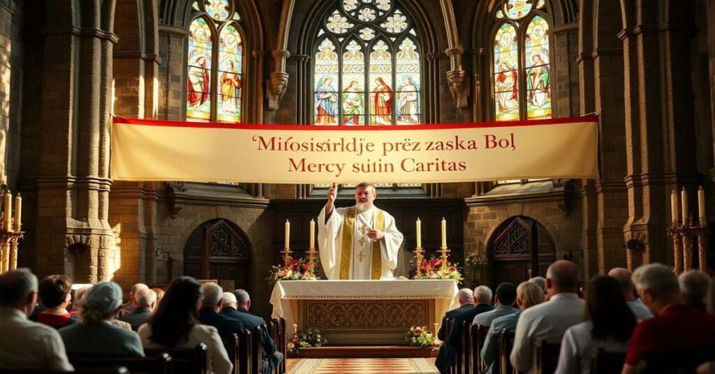 Tradycyjna msza św. w katedrze siedzącej vacante z kapłanem w Gianichach podczas konsekracji