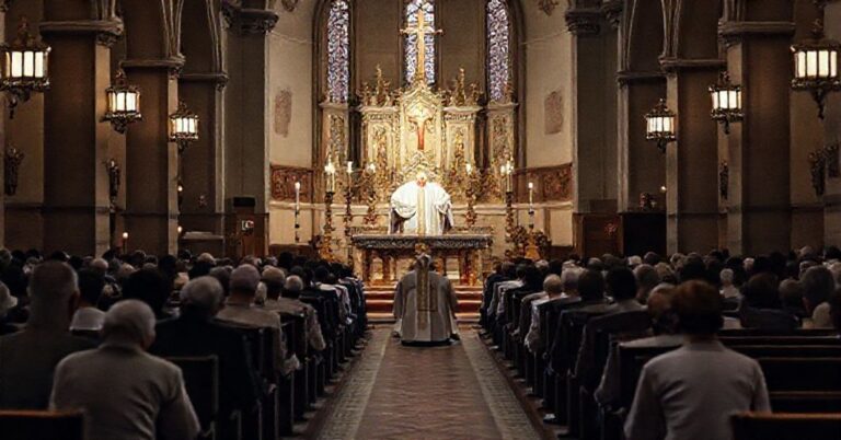 Tradycyjna Msza święta w kościele katolickim, uosobienie wiary i tradycji przed obliczem modernistycznej rewolucji.