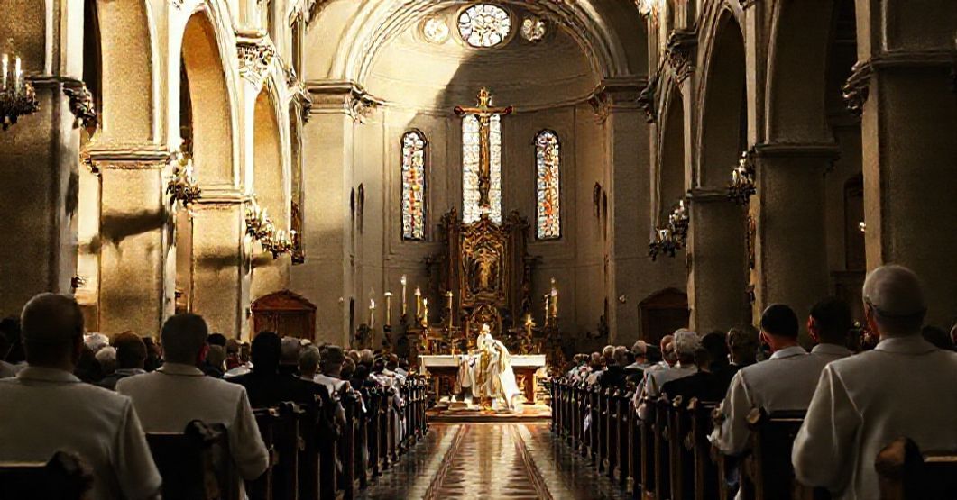 Solemne msze święte w tradycyjnym kościele katolickim z podkreśleniem sakralności Ofiary Mszałowej