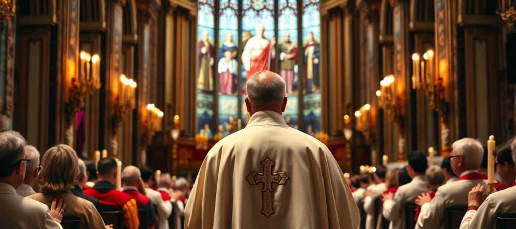 Uroczysta Msza Trydencka w tradycyjnym kościele katolickim — kontrast pomiędzy prawowitą wiarą a apostazją Watykanu